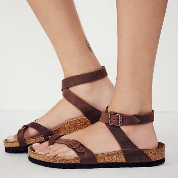 Birkenstock Shoes - Birkenstock  Sandals Yara Habana Oiled Leather Ankle Strap Size 38